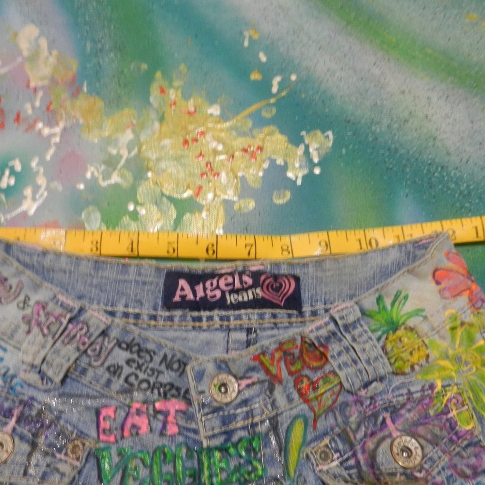 Graffiti Statement Plant Power shorts HAND CRAFTED OOAK custom design SIZE 3 - Picture 5 of 16
